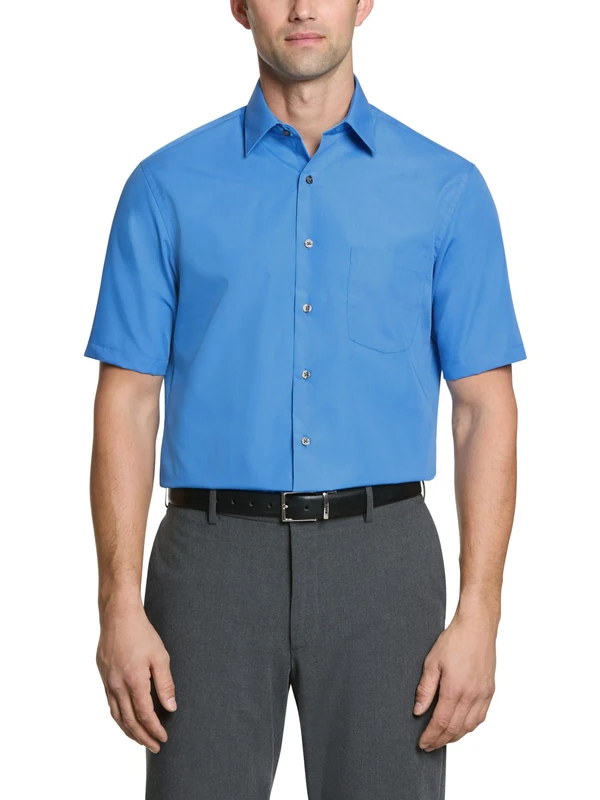 Van Heusen Men's Short Sleeve Dress Shirt Regular Fit Poplin Solid, Pacifico, 15" Neck