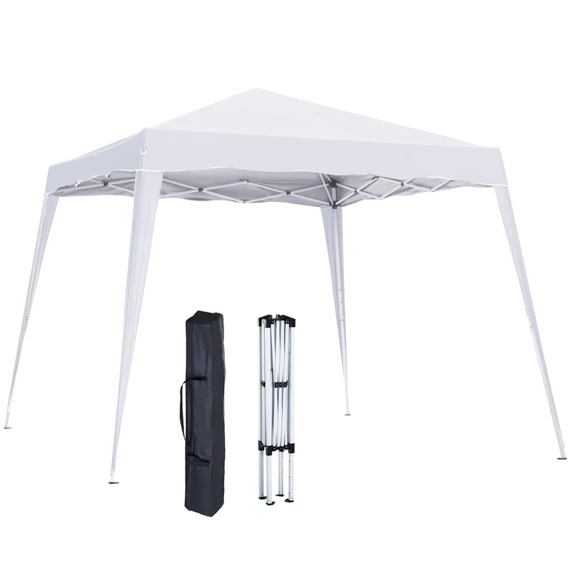 Outsunny 3 M x 3 M Base/ 2.5 M x 2.5 M Top Pop Up Gazebo, 2 Person Setup Instant with Carry Bag, Height Adjustable Slant Leg Party Tent Instant Event Shelter for Garden, Patio, White