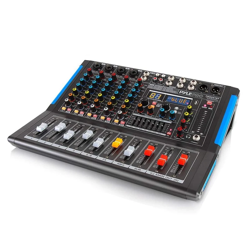 Pyle DJ Mixer, Audio Mixer Deck 6-Channel, Bluetooth, XLR Sound Board, Studio Mixing Desk for Music, Streaming, Stage, Karaoke, PA Use, 48V Phantom Power Audio Console with Input Output Control