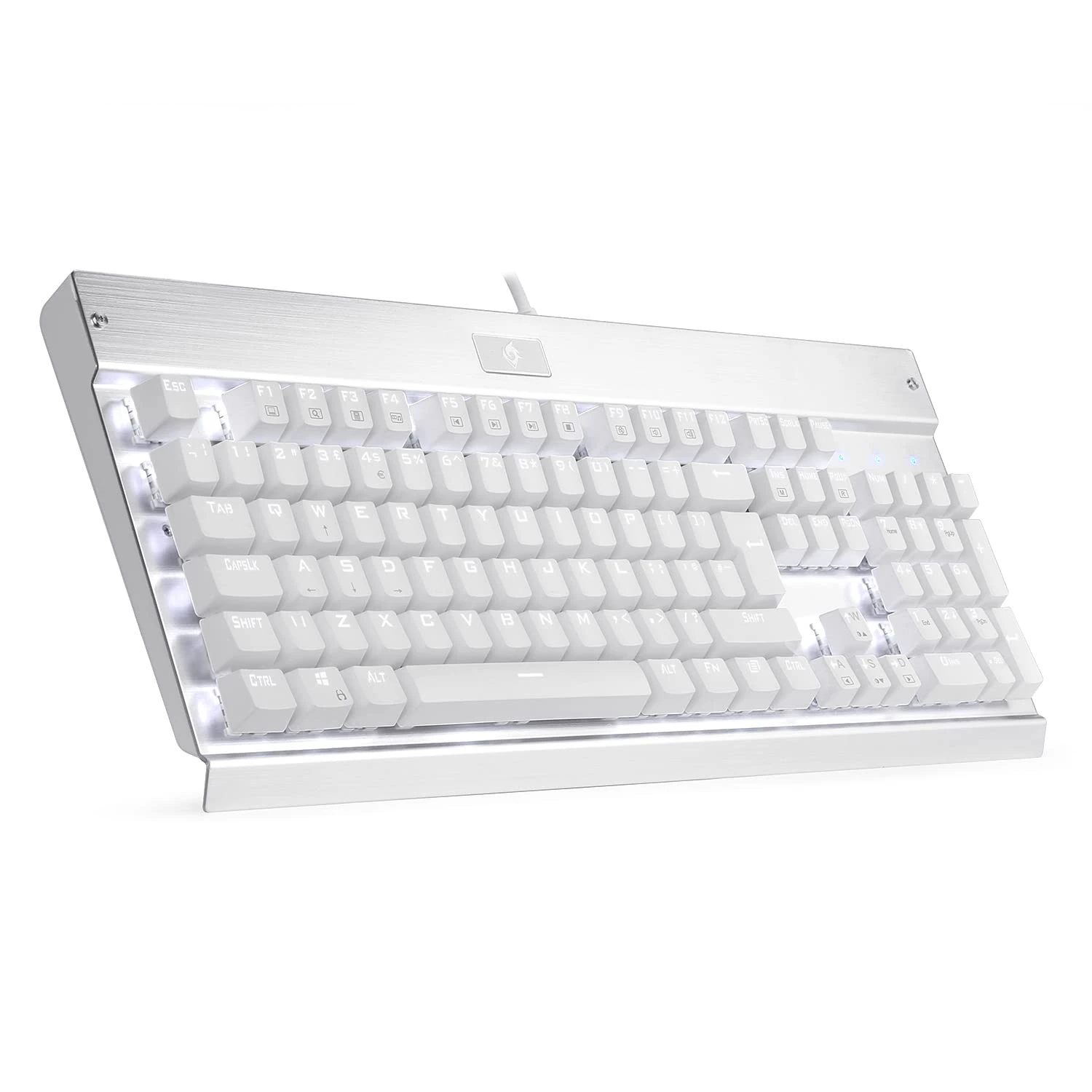 EagleTec KG010 Pro Mechanical Keyboard Backlit 104 Keys White LED Backlit with Brown Switches for PC Gaming or Office UK QWERTY Layout (White)
