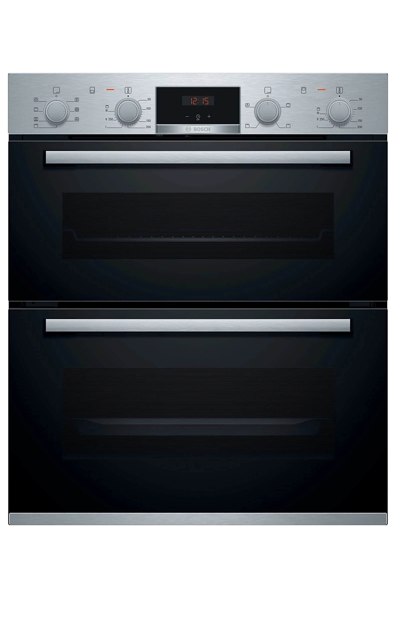 Bosch Home & Kitchen Appliances Bosch Series 4 NBS533BS0B Built-Under Oven with Pop out controls, EcoClean Direct coating, 2 universal slim pans, Integrated, Stainless Steel