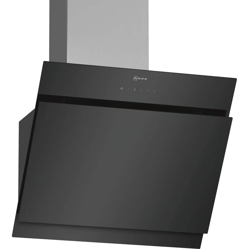 NEFF D65IHM1S0B N50 Angled Glass Chimney Hood, 60cm with TouchControl, Intensive Speed Setting, Low-Noise Motor, Black Glass, Built in