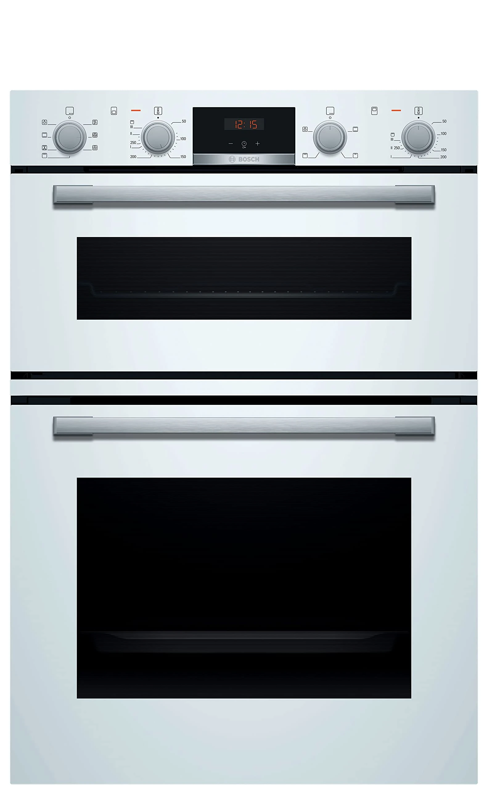 Bosch Home & Kitchen Appliances Bosch MBS533BW0B Serie 4 Built-in Double Oven with EcoClean Direct, 3D Hotair, LED display and 2 Universal Slimline Pans, White