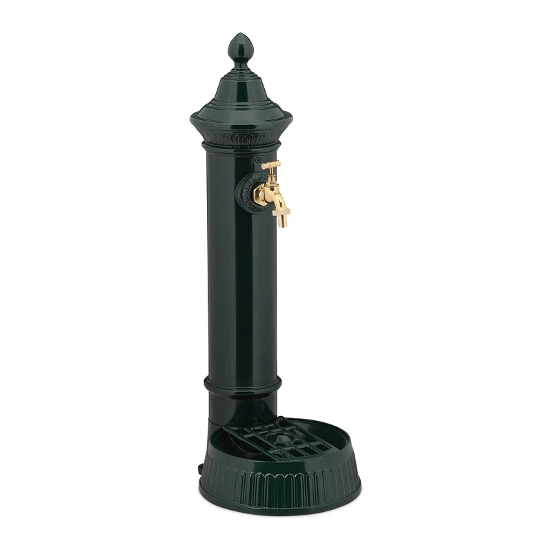 Relaxdays Free Standing Water Fountain, Antique-Style, Nostalgia, Garden, Patio, Faucet, Basin, HxWxD: 72 x 26 x 31 cm, Dark Green