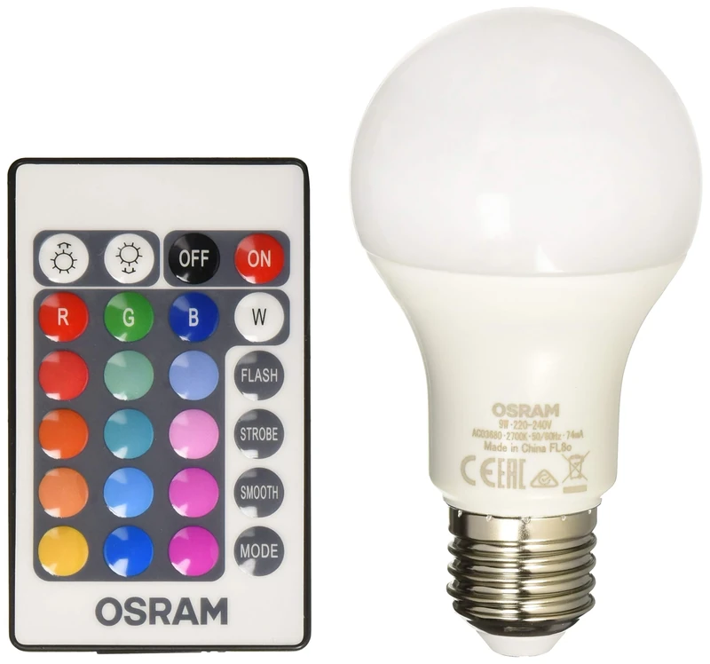 OSRAM LED lamp / Base: E27 / Warm White / 2700 K / 9 W / for 60 W Incandescent bulb / frosted / LED Retrofit RGBW lamps with remote control [Energy efficiency class A+] / pack of 6