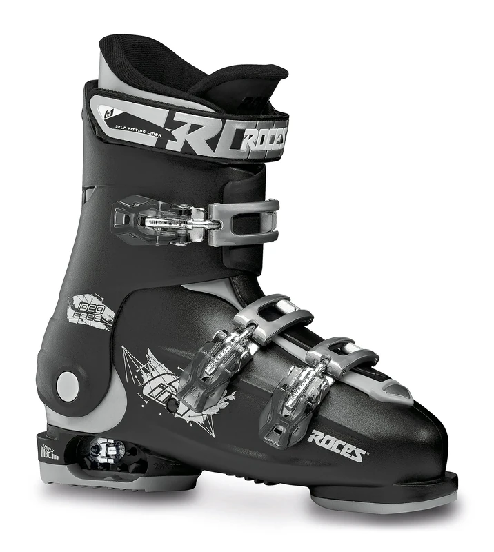 Roces Idea Up Children's Adjustable Ski Boots, Black/Silver, 36-40