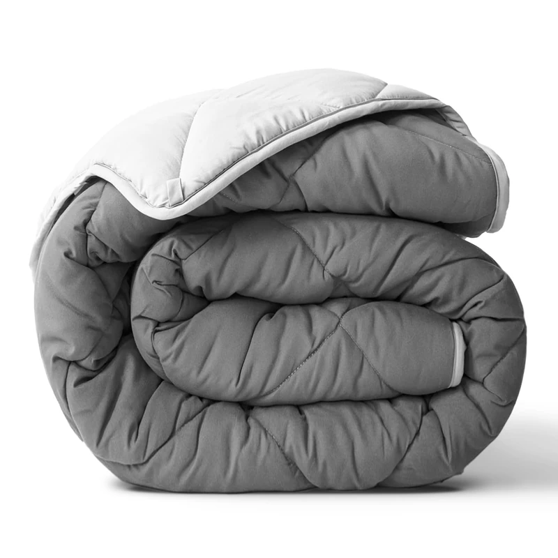 ViscoSoft Microfiber All Seasons Down Alternative Comforter - Cooling Breathable Premium Soft Reversible Microfiber Duvet Blanket, Light Gray/Dark Gray, Full