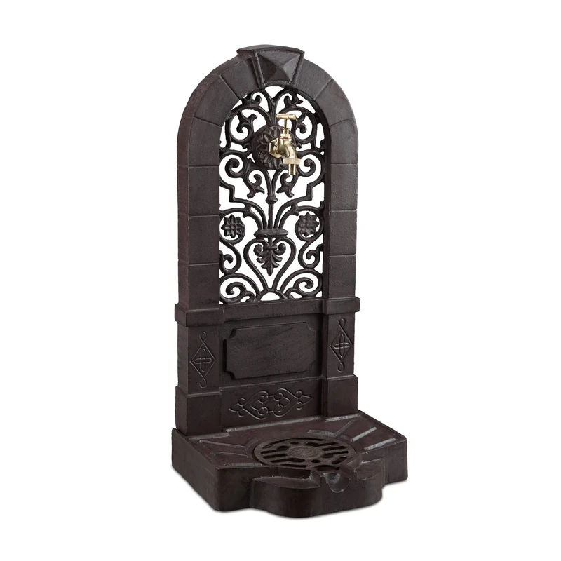 Relaxdays Free Standing Water Fountain, Antique-Style, Nostalgia, Garden, Patio, Faucet, Basin, HxWxD: 74 x 36 x 30 cm, Brown