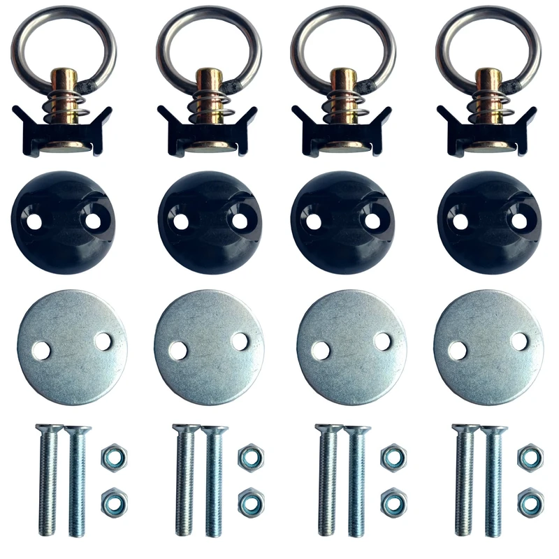4 Pack Round Anchor Point Tie Down Kit, Bolt On Fitting Kit with Quick Release Tie Down Anchor
