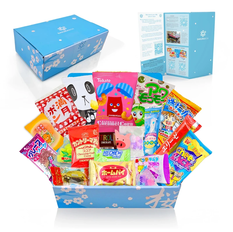 Japanese Snacks & Candy Box w/English Pamphlet 20 Pieces Dagashi, Sweets, Snacks, Candy, Gum