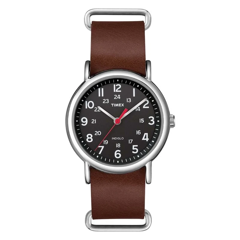 Timex Weekender 38mm Black Dial and Brown Leather Strap Quartz Watch TW2R63100