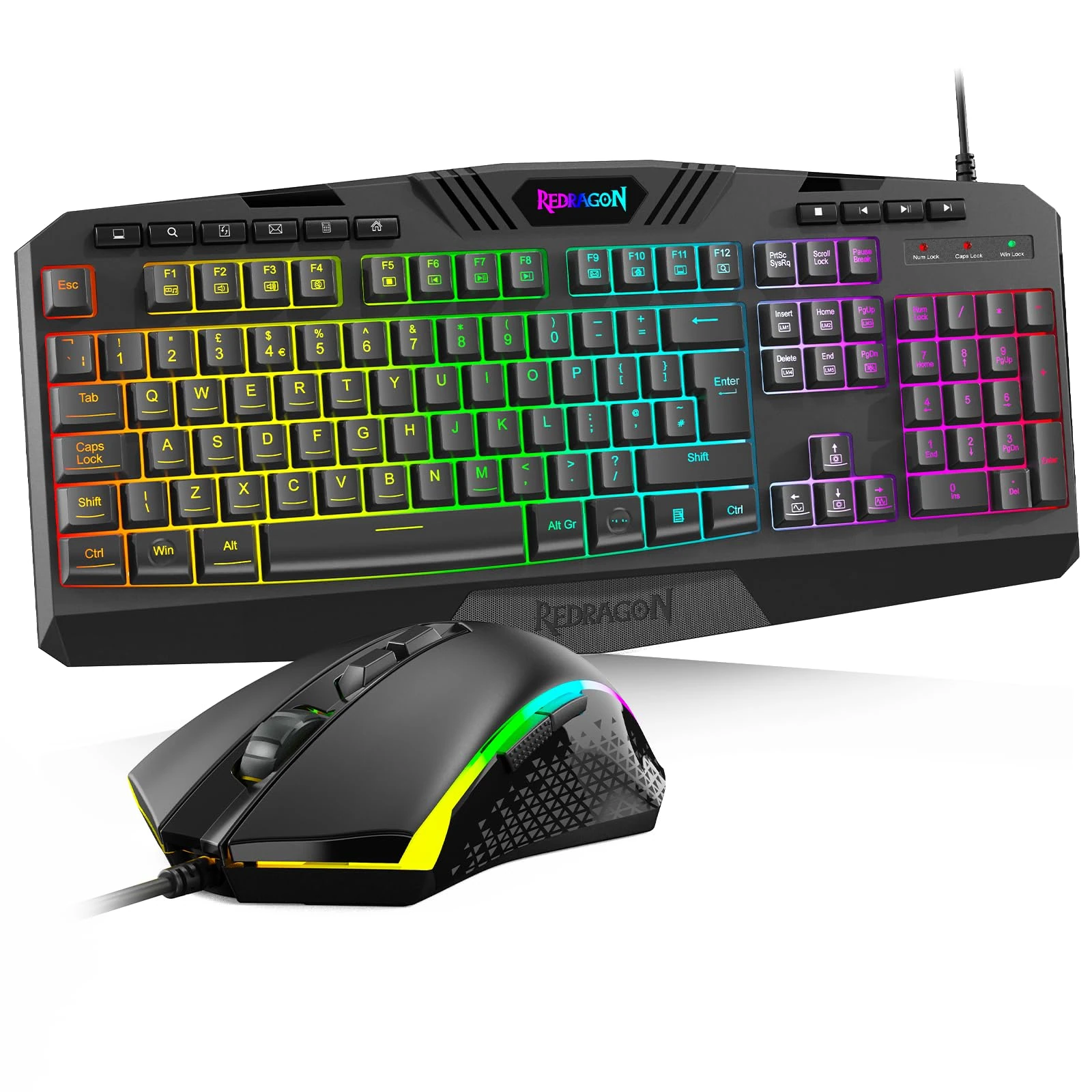 Redragon S101 Wired Gaming Keyboard and Mouse Set, UK Layout, RGB Backlight, Mechanical Feeling Ergonomic Keyboard and Mouse, 4200 DPI, 7 Programmable Buttons, Gaming or Working for PC/Mac
