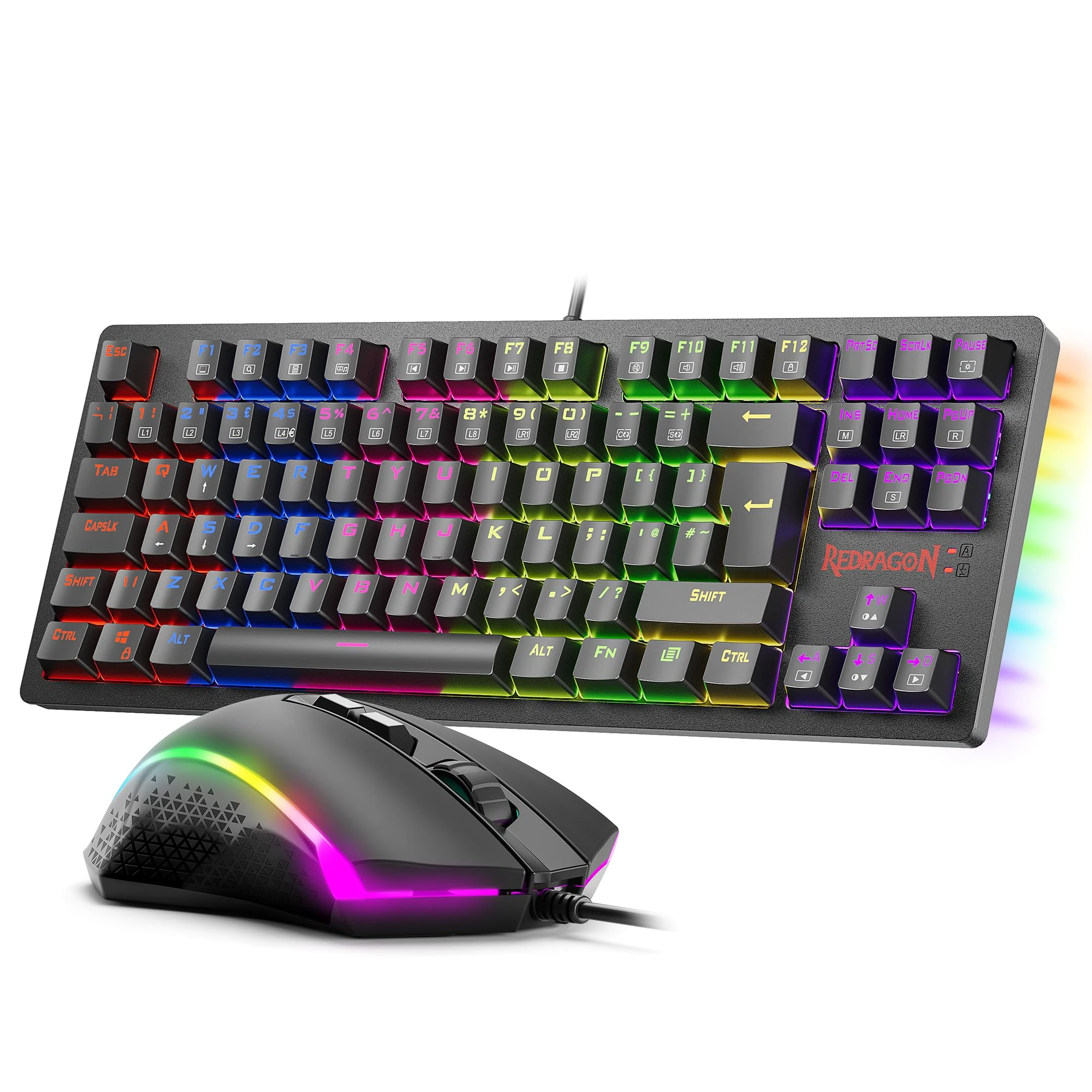 Redragon S113 Wired Mechanical Gaming Keyboard and Mouse Combo, UK Layout, LED Rainbow Backlit with Brown Switches and RGB Mouse 4200 DPI, 7 programmable buttons for Windows/Mac