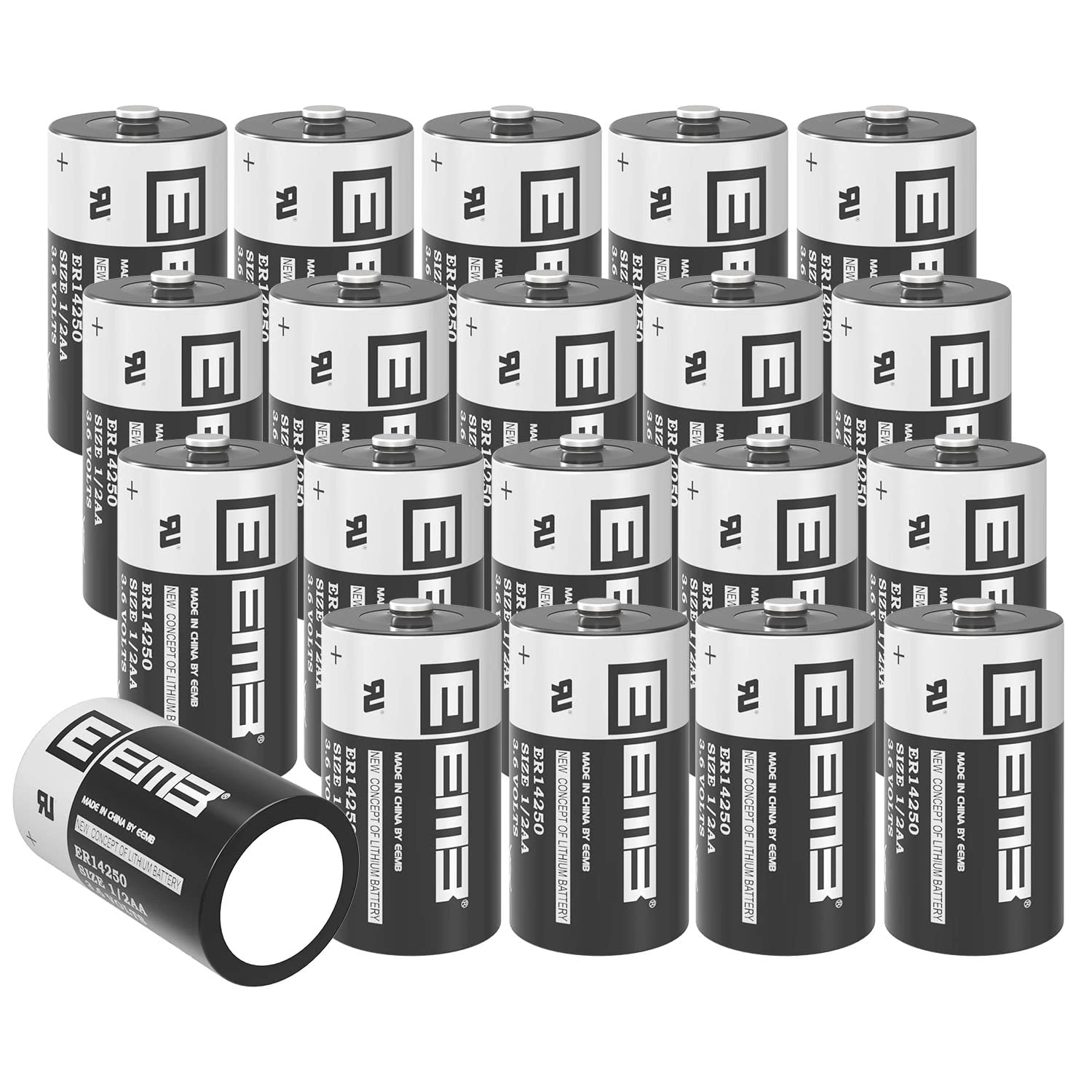 EEMB ER14250 LS14250 1/2AA 3.6V 1200mAh Lithium Battery half aa batteries Li-SOCL₂ Non-Rechargeable Battery for Dogwatch Dog Collar and Some of Movement Monitor/Home Security/Alarm System (20)