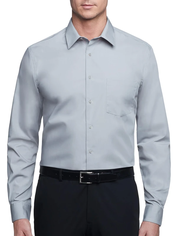 Van Heusen Men's Dress Shirt Regular Fit Poplin Solid, Grey Stone, 14" Neck 32"-33" Sleeve