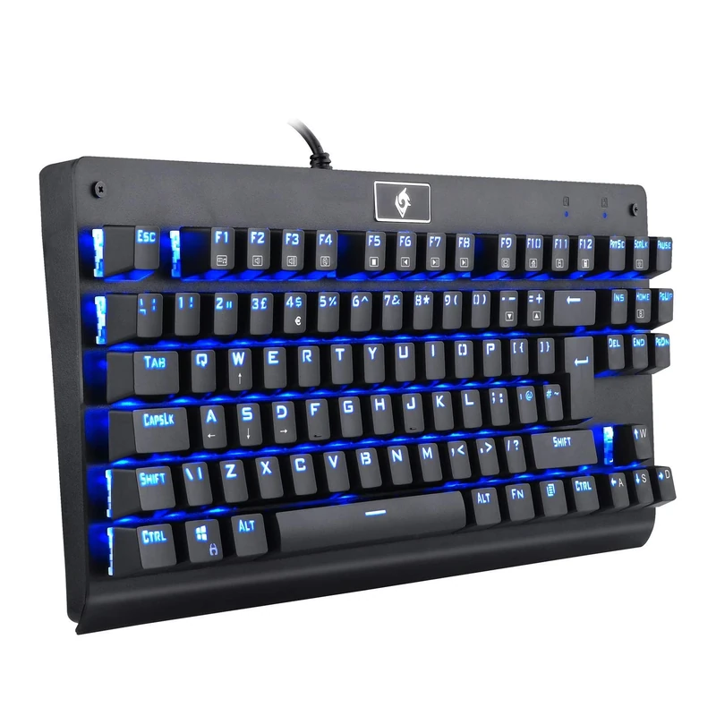 EagleTec KG040 Mechanical Gaming Keyboard Compact 87 Keys with Blue Switches for Home Office PC UK QWERTY (Blue LED Backlit)