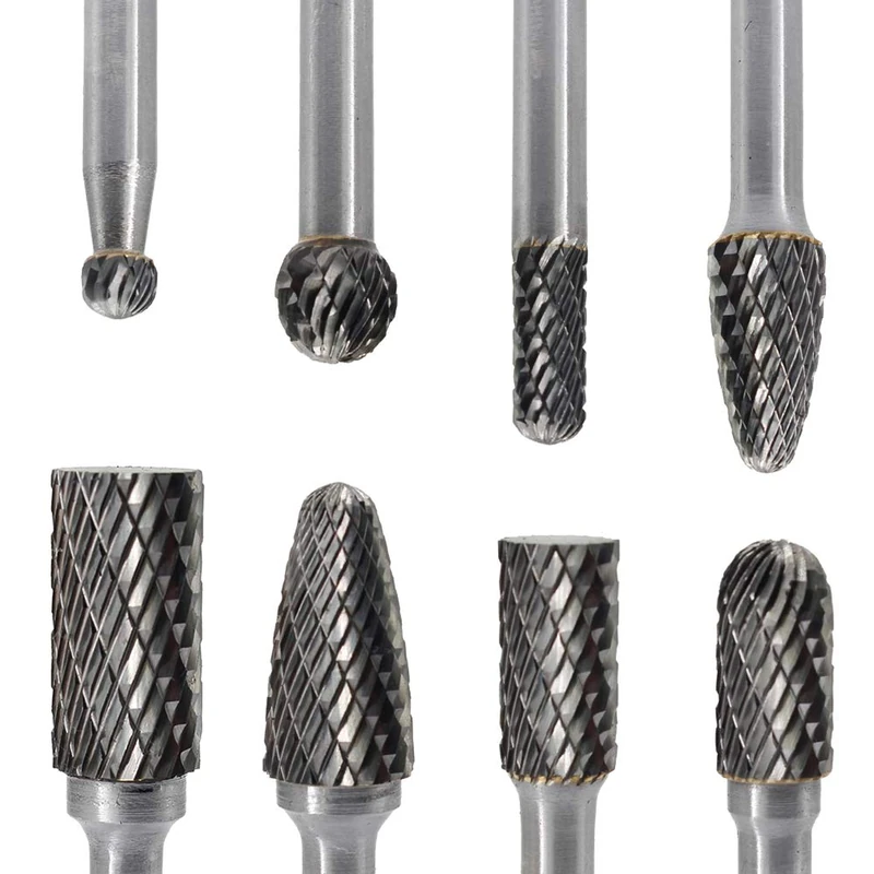 JESTUOUS Carbide Burr Set 8pcs 1/4 Inch Shank Diameter Double Cut Rotary Files Metal Grinding Polishing Carving Tool Drill Bits for Die Grinder Kits