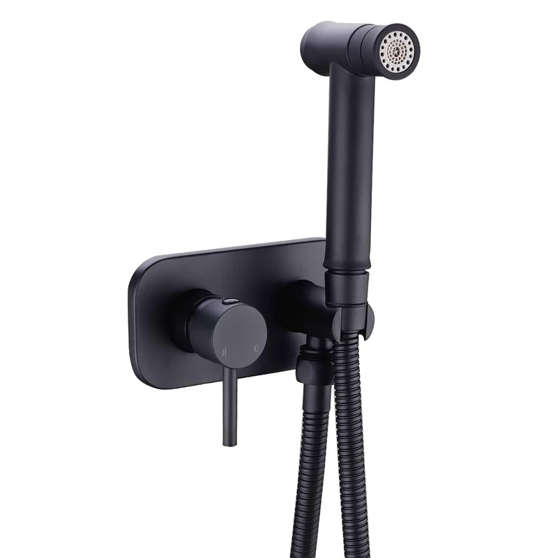 Toilet Concealed Hot and Cold Brass Bidet Spray Set 2 Function Hand Held Sprayer Shattaf Bathroom Attachment,Black
