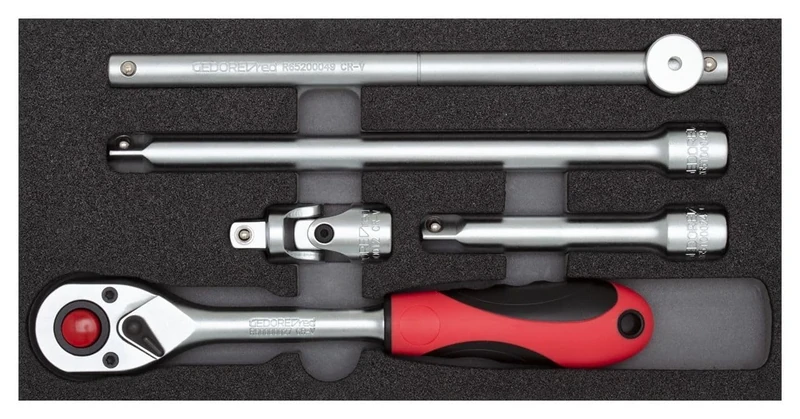 GEDORE Red Ratchet with Accessories 1/2 Inch in 1/3 Foam Module, 5-Piece