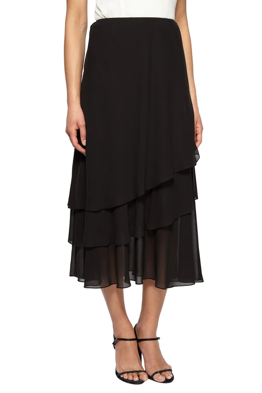 Alex Evenings Women's Skirt Various Styles (Petite and Regular Sizes), Black Chiffon Tier, Small