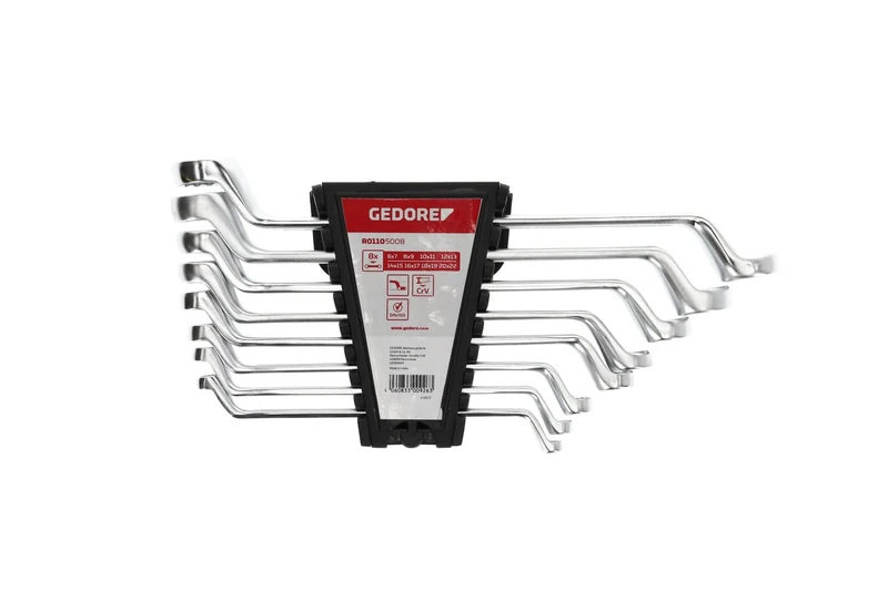 GEDORE red 8-pc. Double-ended ring spanner set, AF 6-22 mm, Offset, 5° angled, Slender, Spanner, R01105008