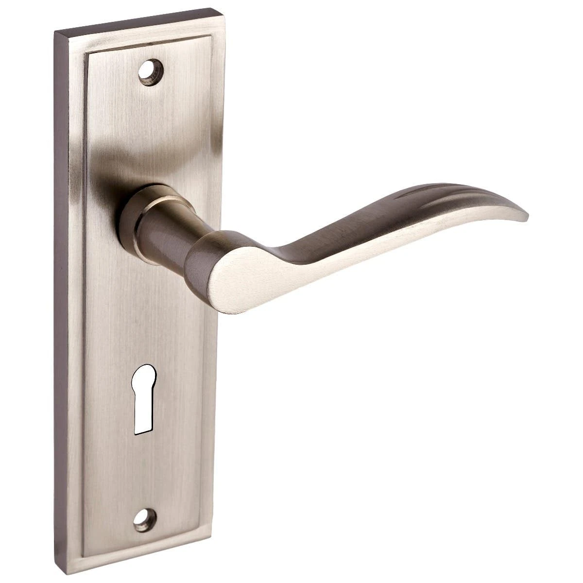 Designer Levers - Berkeley Modern Design Lever Door Handle - 1 Pair - Satin Nickel - Locking Door Handle