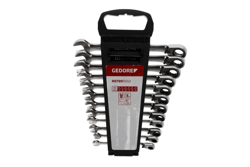 GEDORE red Combination ratchet spanner set, Reversible, 12-pc. Set, AF 8-19 mm, Angled, Spanner, R07205012