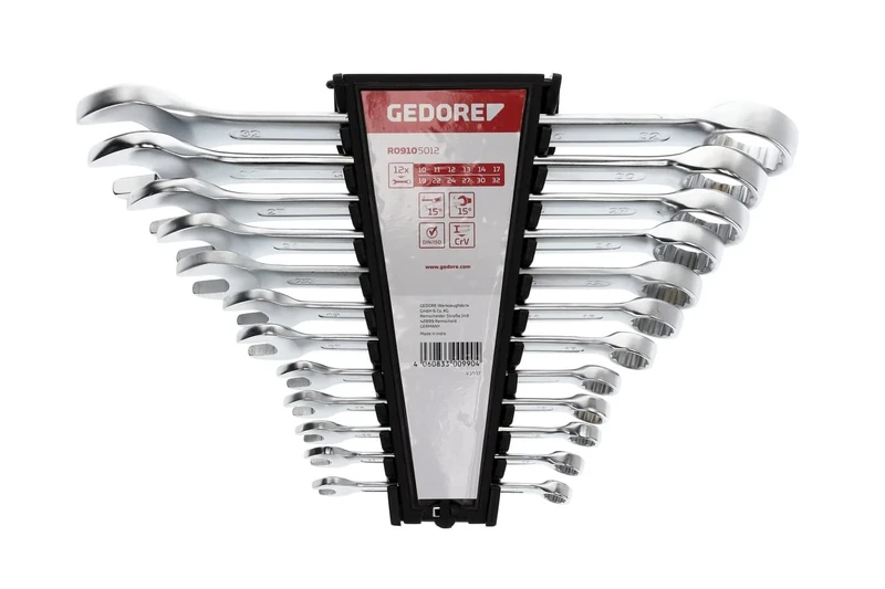 GEDORE Red Combination Spanner Set, 12 Pieces, SW 10-32, Chrome Vanadium Steel, Silver
