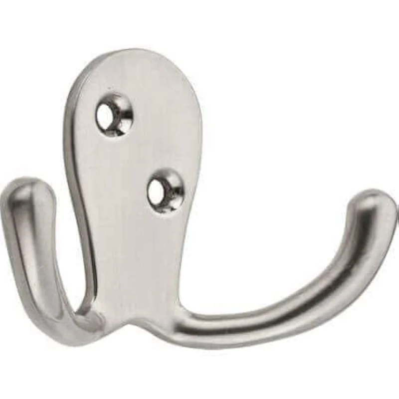 469587 Wide Twin Double Hat, Coat & Robe Hook in Satin Nickel Finish Door & Wall Mountable Single Pack with Fixings