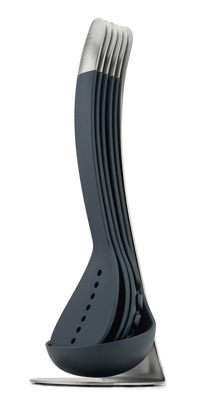 Joseph Joseph Nest 5 piece Utensils set with magnetic storage stand, compact kitchen organisation, dishwasher safe - Black/Stainless Steel