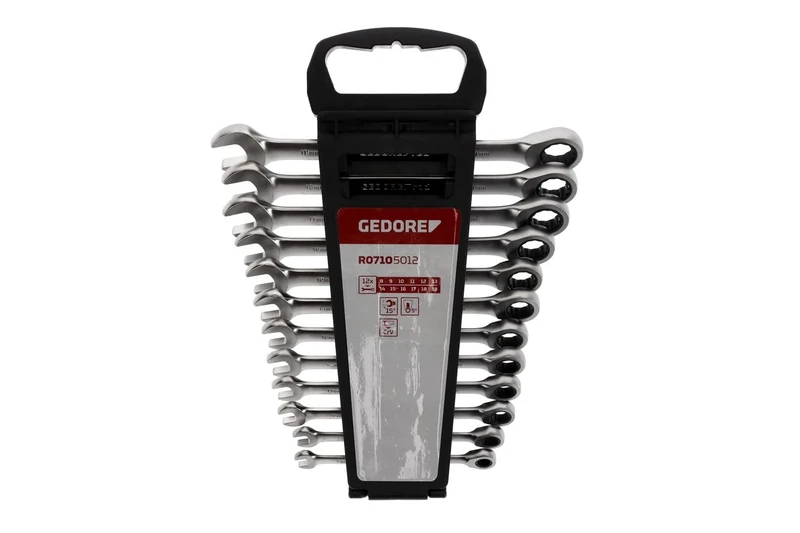 GEDORE red Combination ratchet spanner set with ring ratchet, 12-pc. Set, AF 8-19 mm, Flat, Spanner, R07105012