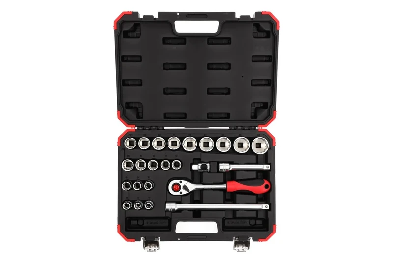 GEDORE R69013024 Steckschl.Satz 1/2 SW10-32mm 24tlg red Spanner, 24 Pieces, with Reversible Ratchet, Socket Wrench and bit Set, 1/2 inch, Zoll