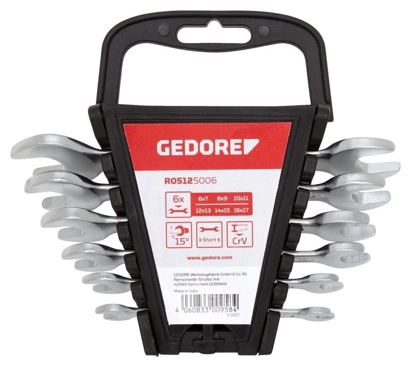 GEDORE red Double open-end spanner set, 12-pc. Set, AF 6-32 mm, Metric, Short, Spanner set, R05125012