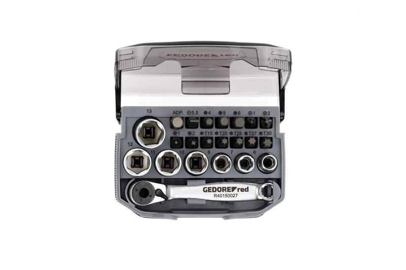 GEDORE red Bit ratchet set, 23-piece, Bit set with bit holder and screwdriver inserts, 1/4", 6.3 mm, R49005023