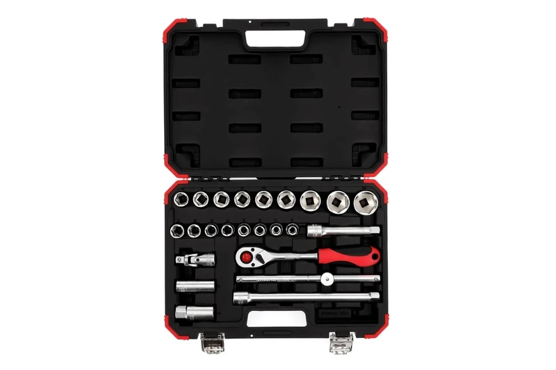 GEDORE R69003024 Steckschl.Satz 1/2 SW10-32mm 24tlg red Set, 24 Pieces, with Reversible Ratchet, Socket Spanner and Spark Plug Insert, 1/2 inch, Zoll