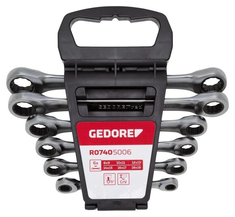 GEDORE double ring ratchet set straight shape, metric, 6-piece