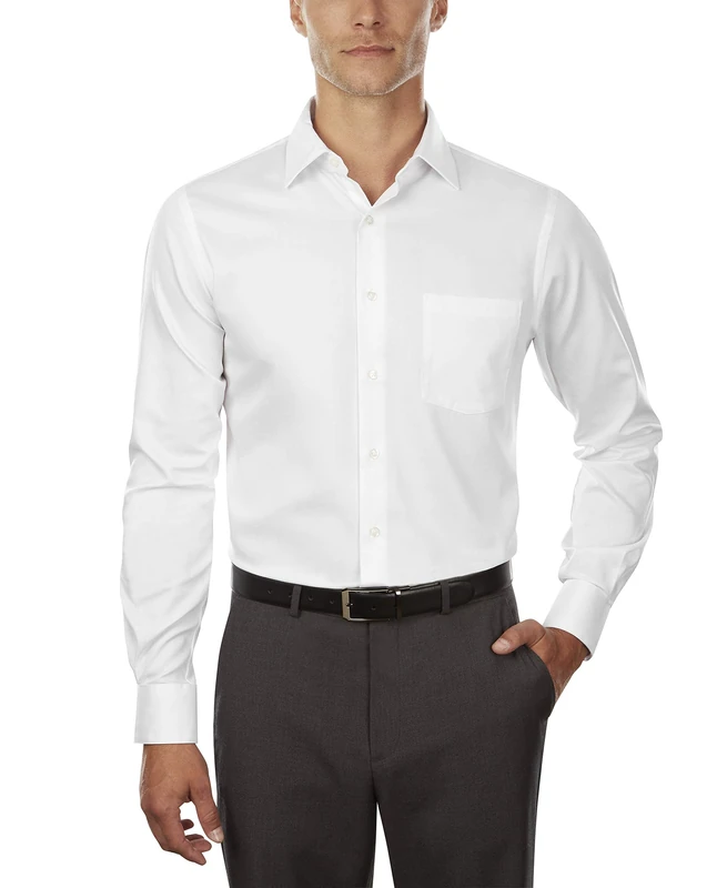 Van Heusen Men's Dress Shirts Fitted Lux Sateen Stretch Solid Spread Collar, White, 16.5" Neck 34"-35" Sleeve