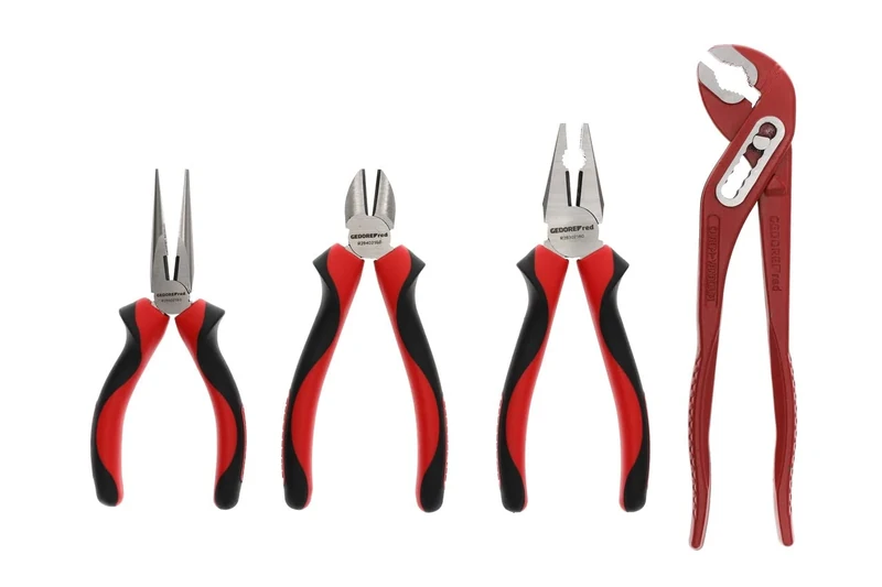 GEDORE red Pliers set, Tool set with combination pliers/water pump pliers/telephone pliers/side cutter, R22150018