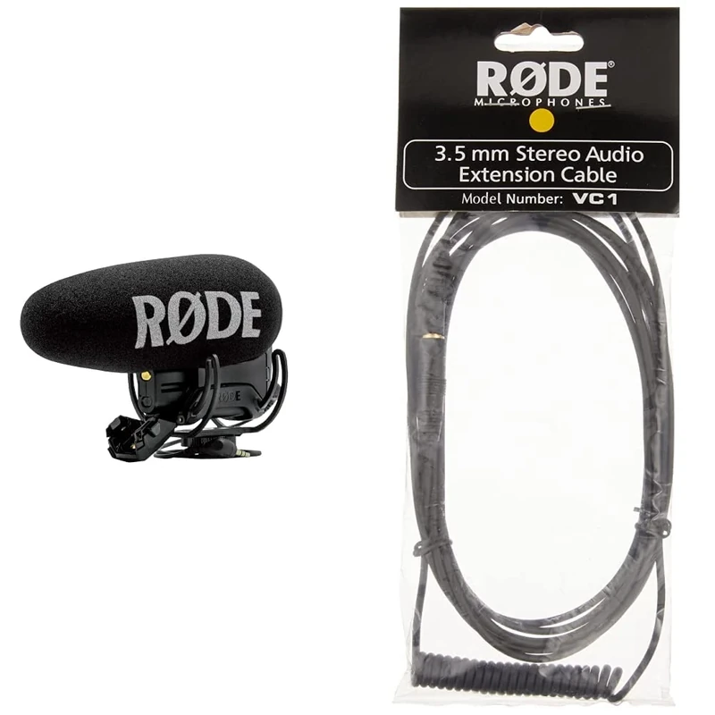 RØDE VideoMic Pro+ Premium On-camera Shotgun Microphone with High-pass Filter, High-frequency Boost, Pad & VC1 Stereo 3.5mm Extension Cable, Headphone