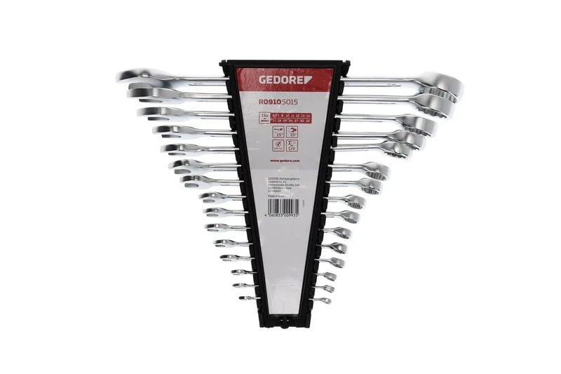 GEDORE red Combination Spanner Set 15 Pieces SW 6-32 Chrome Vanadium Steel Silver