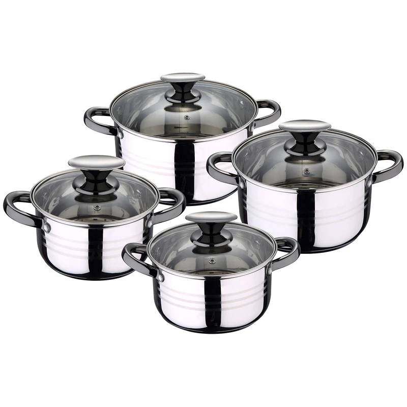 San Ignacio Kitchen Battery 8 piezas-acero vidrio-apta inoxidable-tapas for inducción-colección Hita, Ø16 Ø18 Ø20 and Ø24 cms