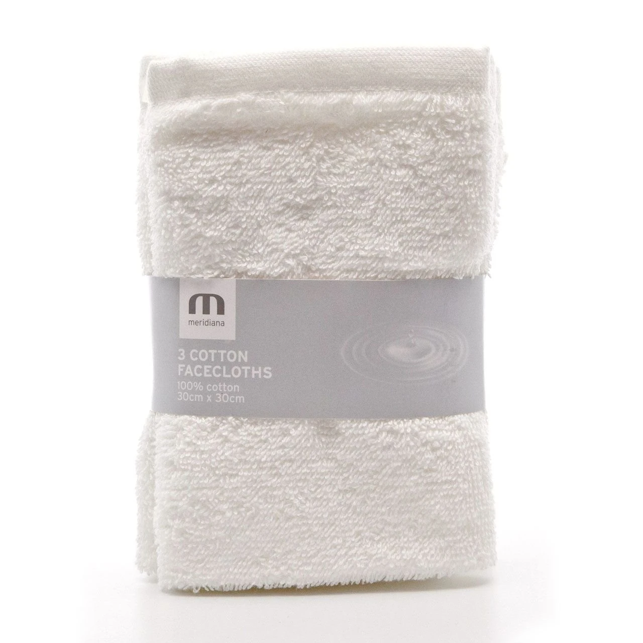 Meridiana Super Soft 100% Cotton Family Washcloths. Machine Washable. White. 3 Pack. 30cm X 30cm X
