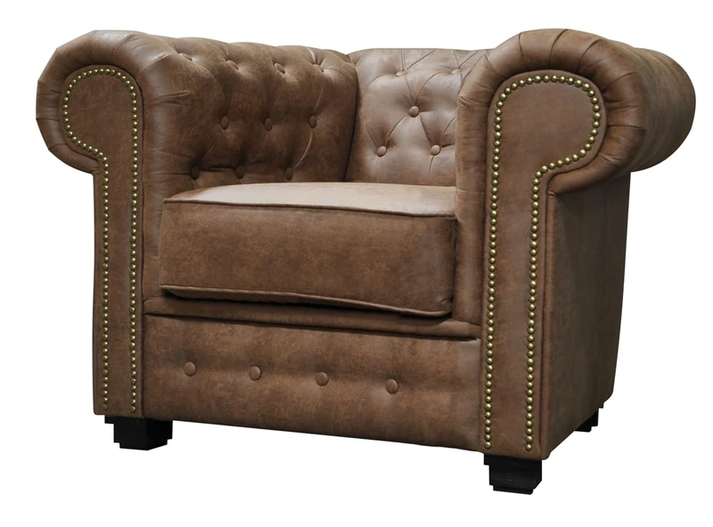 Sofas and More Astor Chesterfield Style Sofa Set 3+2 Seater Armchair Brown Faux Leather (Armchair)