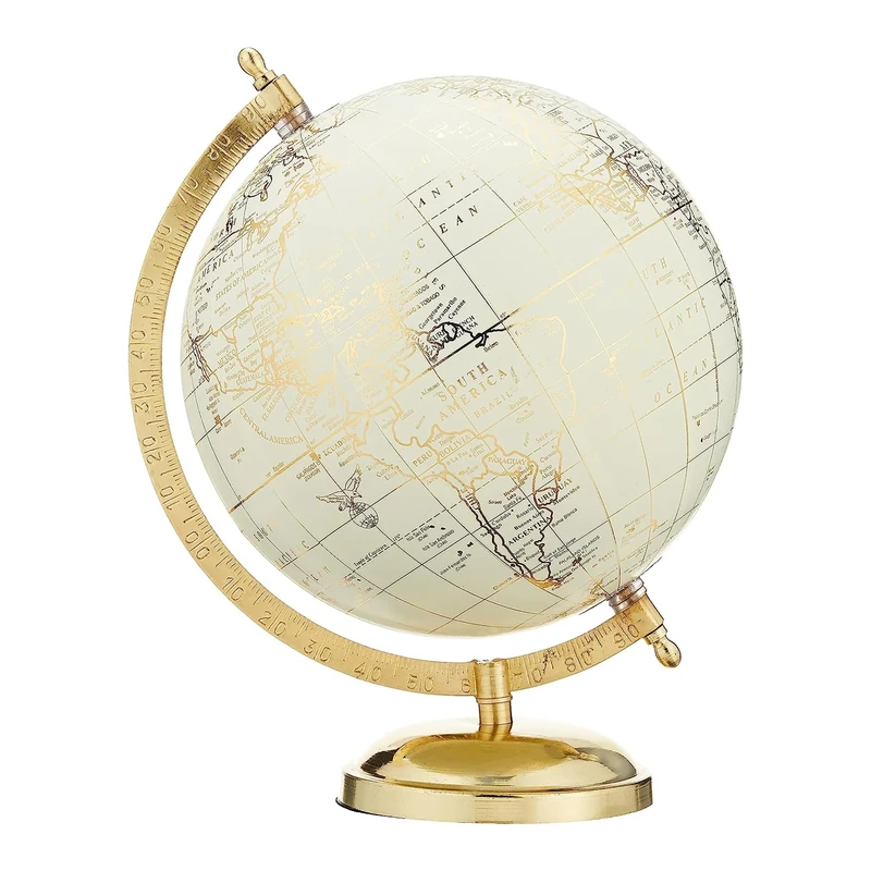 Abbott Collection 57-LATITUDE-02 Globe on Stand, Plastic Metal, Ivory/Gold