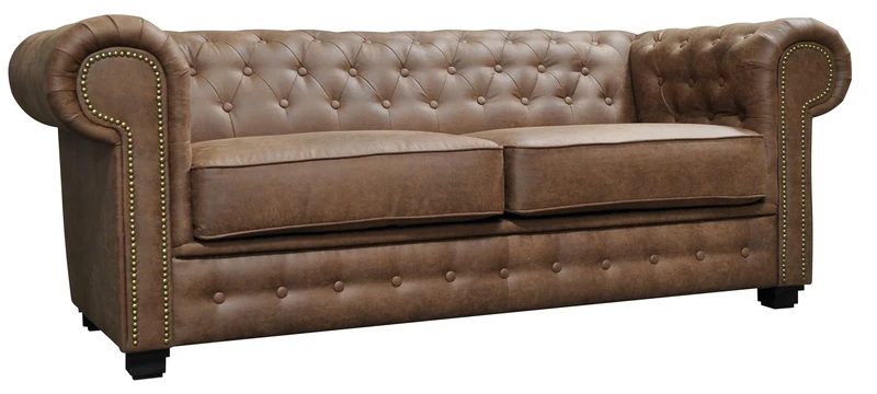 Sofas and More Astor Chesterfield Style Sofa Set 3+2 Seater Armchair Brown Faux Leather (3 Seater)