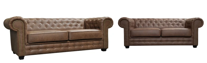 Sofas and More Astor Chesterfield Style Sofa Set 3+2 Seater Armchair Brown Faux Leather (3+2 Seater)