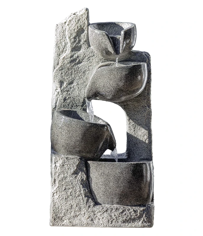 Dehner Circ Garden Fountain with LED Lighting Approx. 117.5 x 27 x 36 cm, polyresin, grey