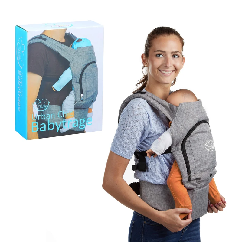 Little Choice Baby Carrier Urban Chic, Ergonomic Backpack, 3 Months and Up, Comfortable Carrying Aid with Hood, Grey