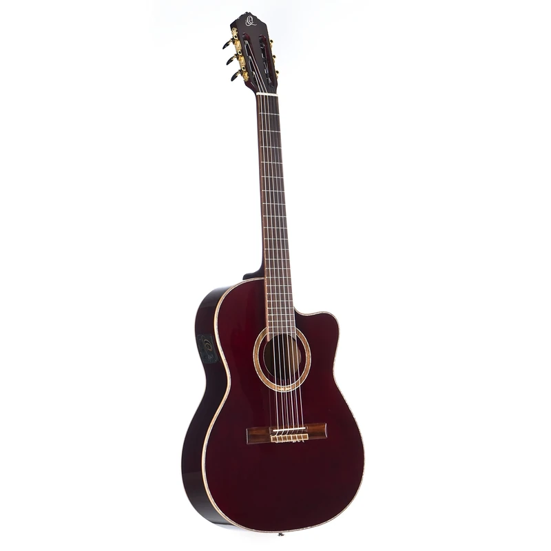 Ortega Guitars Classical Guitar Electro-Acoustic – 4/4, Slim Neck, Thinline Body – Performer Series – Including Gig Bag – Solid Sitka Spruce / Sapele, Red (RCE138-T4STR)