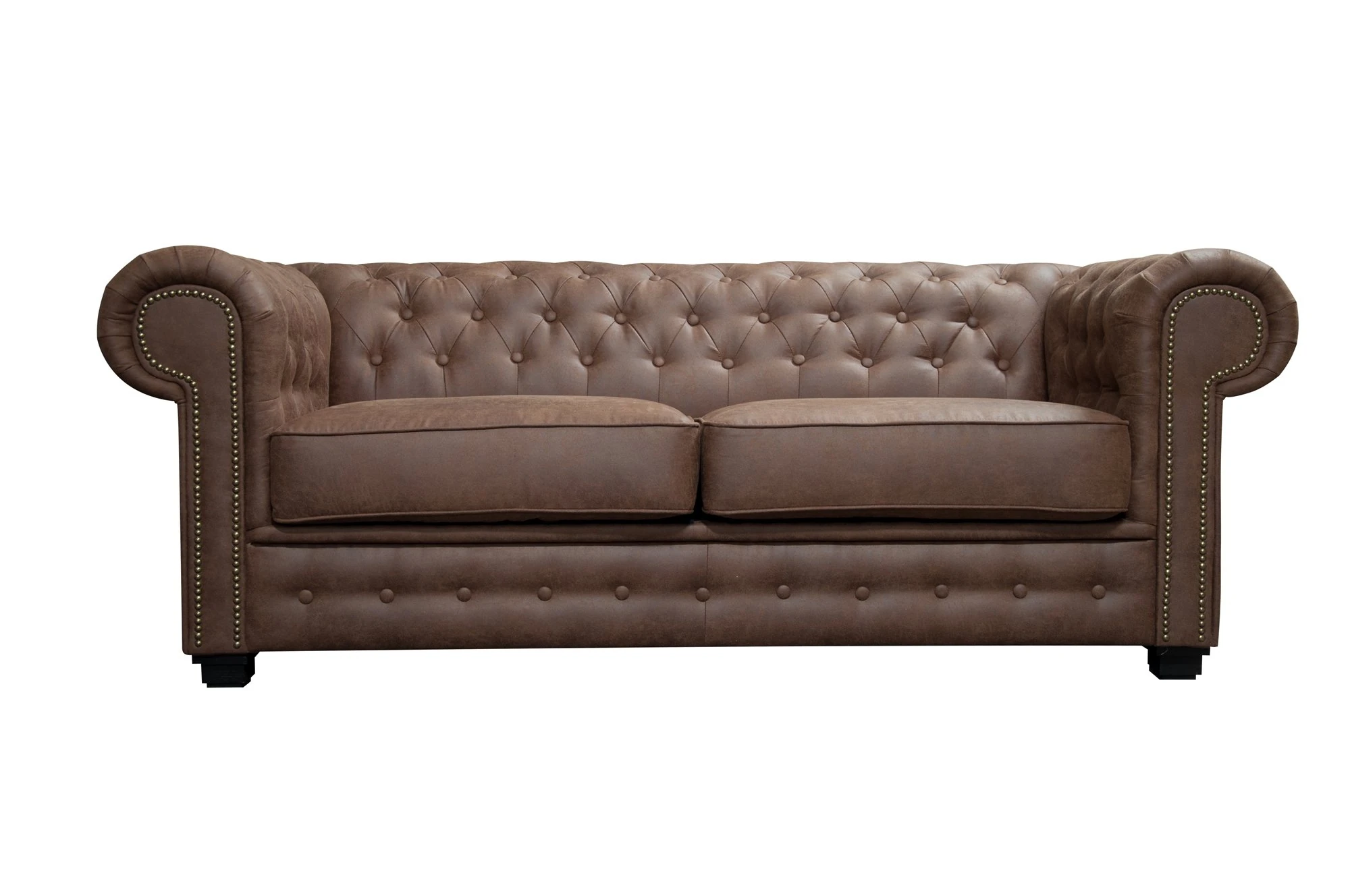 Astor Chesterfield Style Sofa Set 3+2 Seater Armchair Brown Faux Leather (2 Seater)